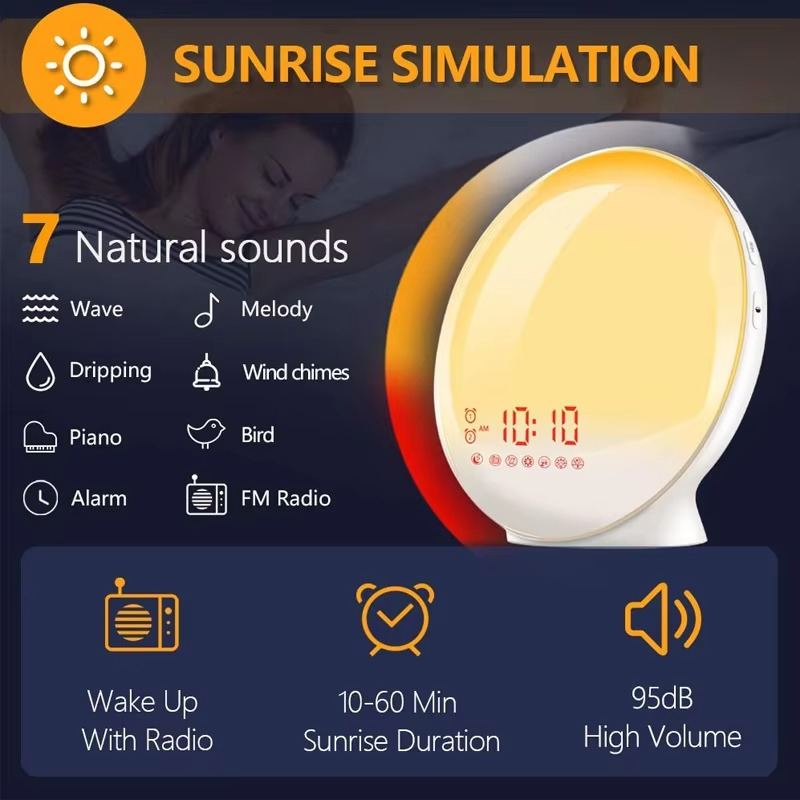 Avelena | Sonnenaufgang Simulation Wecker mit Nachtlicht & FM Radio