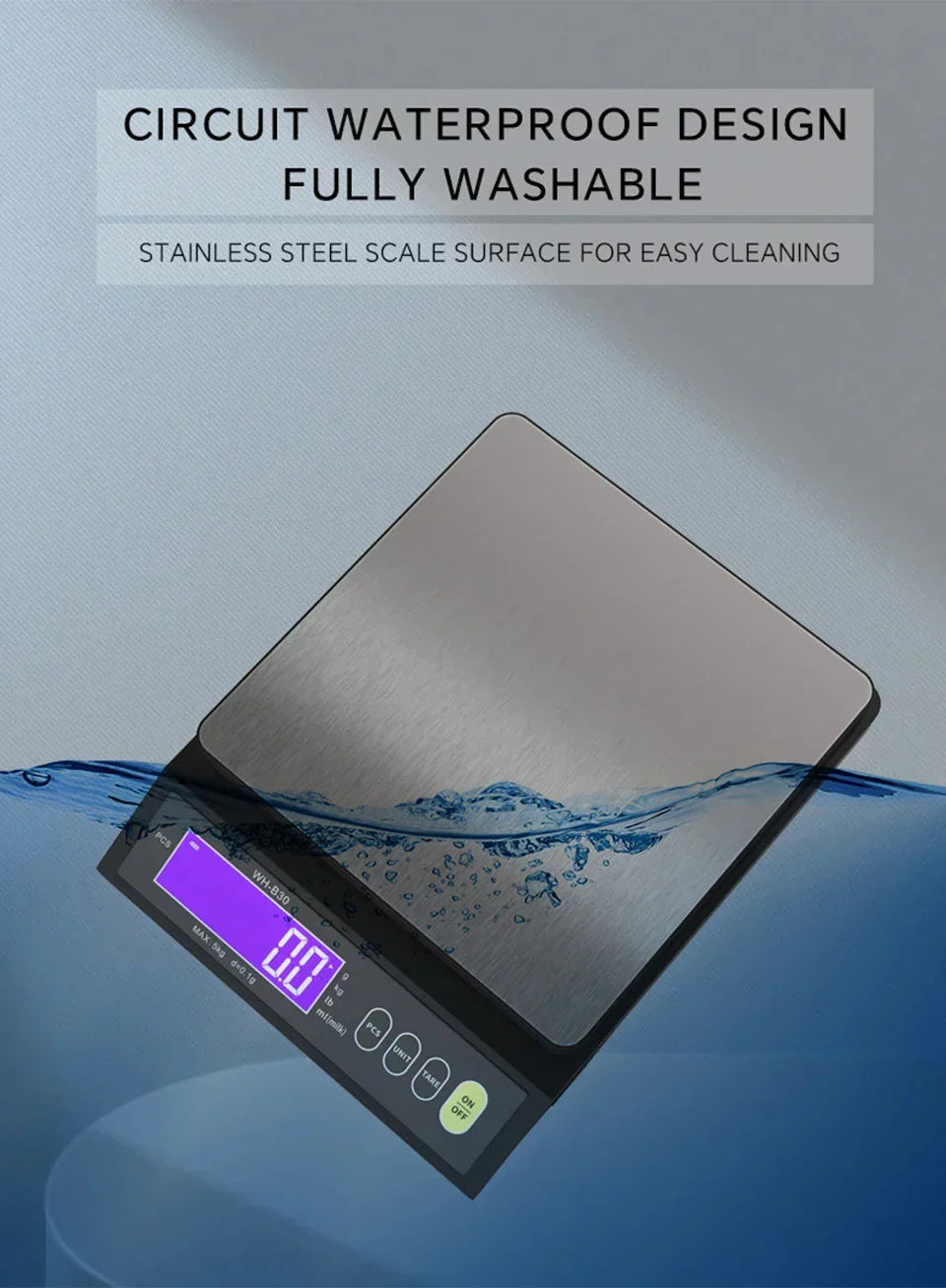 Avelena | 5 kg/0,1 g und 10 kg/1 g digitale elektronische Küchenwaage, LCD-Display, voll wasserdichtes Edelstahl-Waagetool zum Backen