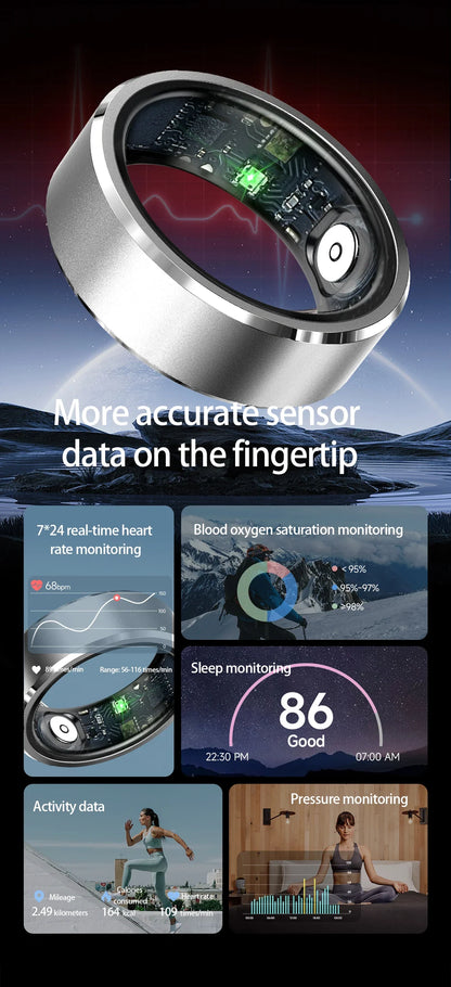Avelena | Healthring Neuer Smarter Fitnessring Mit Gestensteuerung, Herzfrequenz, Blutsauerstoff, Blutdruck, Schlaf, Schritte, Distanz Und Kalorien Für Android Und Ios