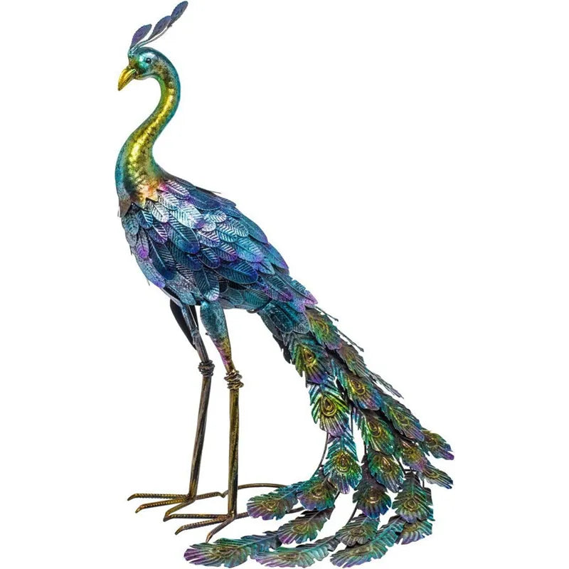 Avelena | 1 Stück Metallische Pfau Statue für Draußen, Garten, Terrasse, Deck, Veranda, Hof, Metallkunst Dekoration