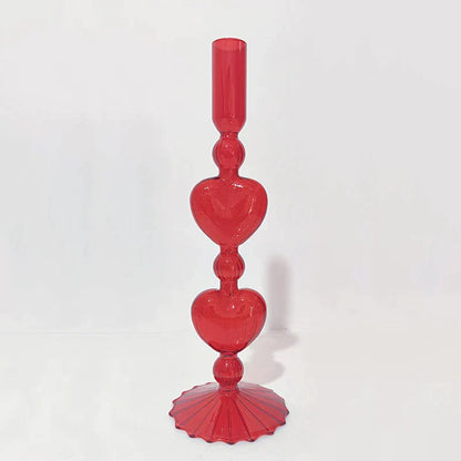 Avelena | Retro Taper Kerzenhalter Rote Herzform Glas Kerzenständer Hochzeit Tischdekoration Zuhause Party Glas Vase Dekor