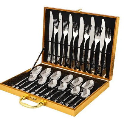 Avelena | Gold Besteckset Das Elegante 24-Teilige Gold & Silber Besteckset