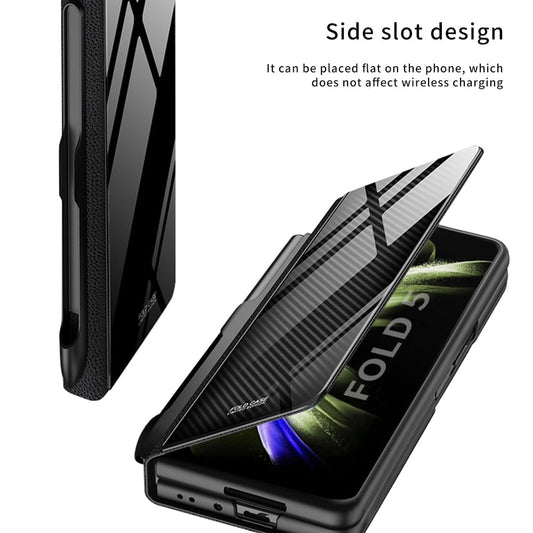 Avelena | Stoßfeste Rüstungshülle Hülle Glas Abdeckung Ständer Einfügkarte Lederhülle für Samsung Galaxy Z Fold 5/4