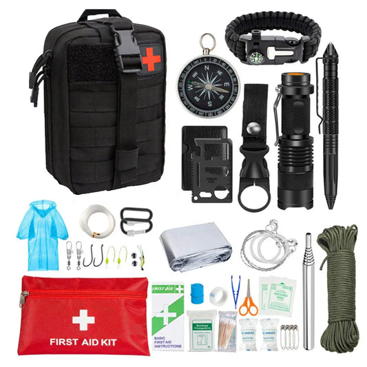 Avelena | 38-in-1 Erste-Hilfe- und Survival-Kit mit Taschenlampe und Kompass