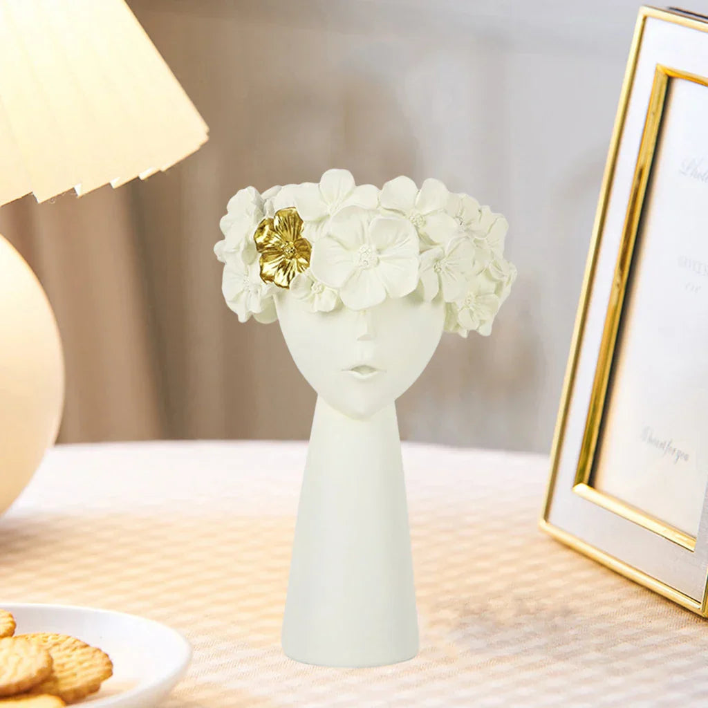 Avelena | Nordic Mädchen Kopf Blume Harz Vase Statue Blume Blumen Vasen für Büro Desktop Trockene Blumen Ornamente Dekor Container