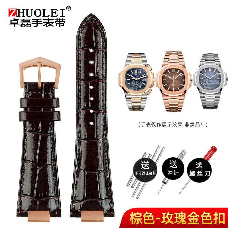 Avelena | 25X13Mm Ausschnitt Echte Leder Uhrband + Verbindung für Patek Philippe Nautilus 5711 5726 5712G Band Armband Bracelet