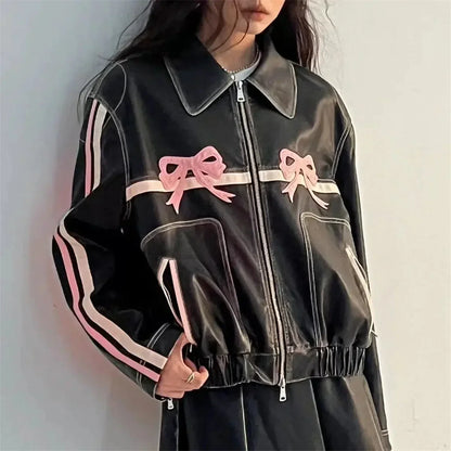 Avelena | Damen Vintage Lederjacke mit Reverskragen