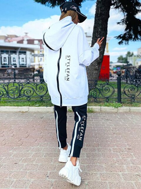 Avelena | Frauen Sweatshirts 2-teilige Sets Trainingsanzug Übergrößen Herbst Damen Korea Hose Pullover Hosenanzüge Damen