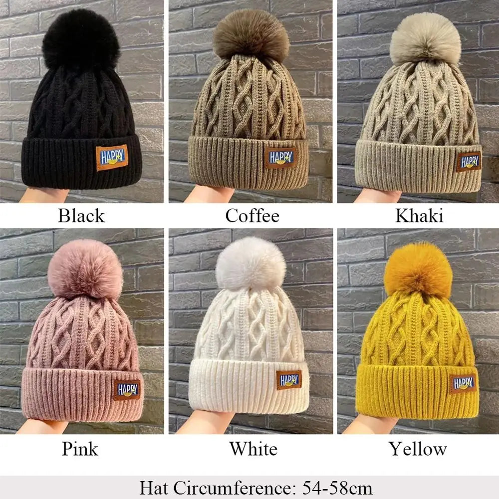 Avelena | Damenmode Pompom Mütze - Dicke Warme Wintermütze