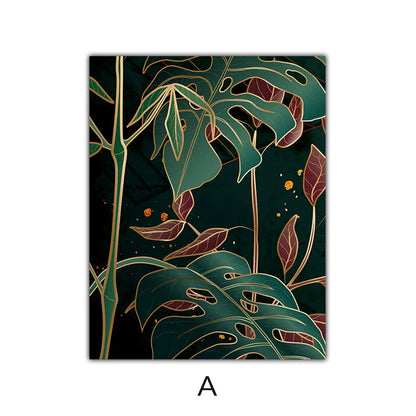 Avelena | Moderne Abstrakte Tropische Botanik Wandkunst Feine Kunst Leinwanddrucke Rote Grüne Palmenblätter Poster Bilder für Wohnzimmer Hotelzimmer Dekor