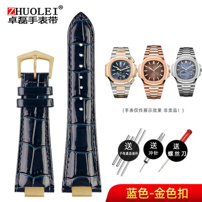 Avelena | 25X13Mm Ausschnitt Echte Leder Uhrband + Verbindung für Patek Philippe Nautilus 5711 5726 5712G Band Armband Bracelet