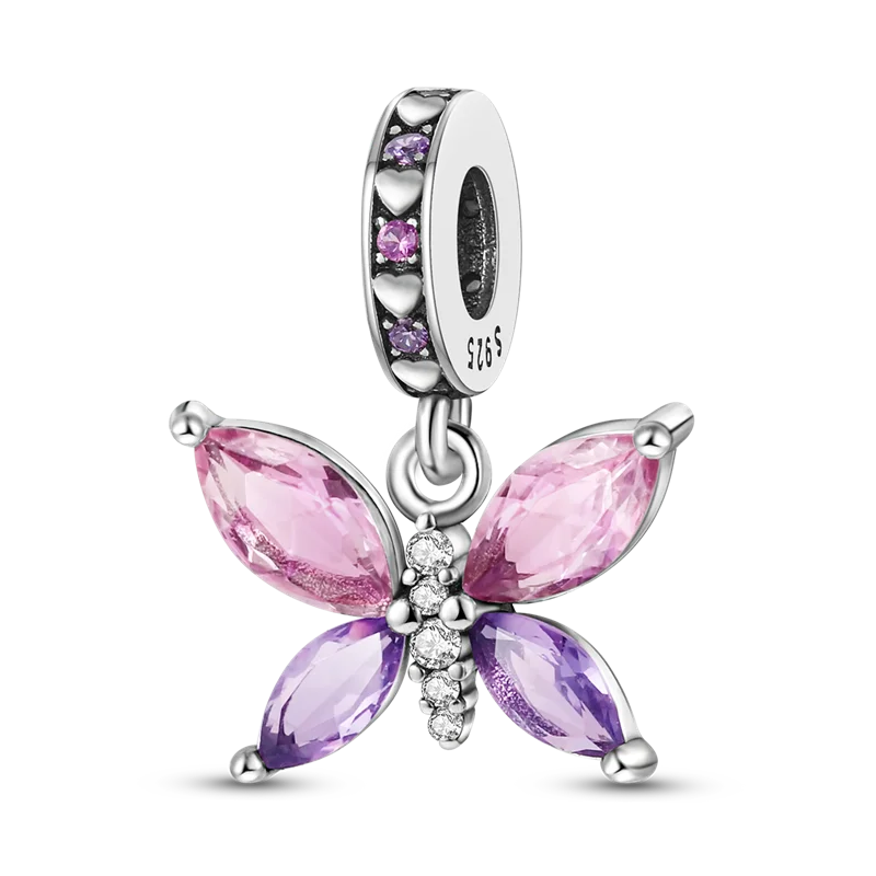 Avelena | 925 Silber Goldener Leopard Charms Perlen Bunte Chamäleon Nashorn Löwe Skarabäus Katze Anhänger Passend für Original Pandora Armband Schmuck