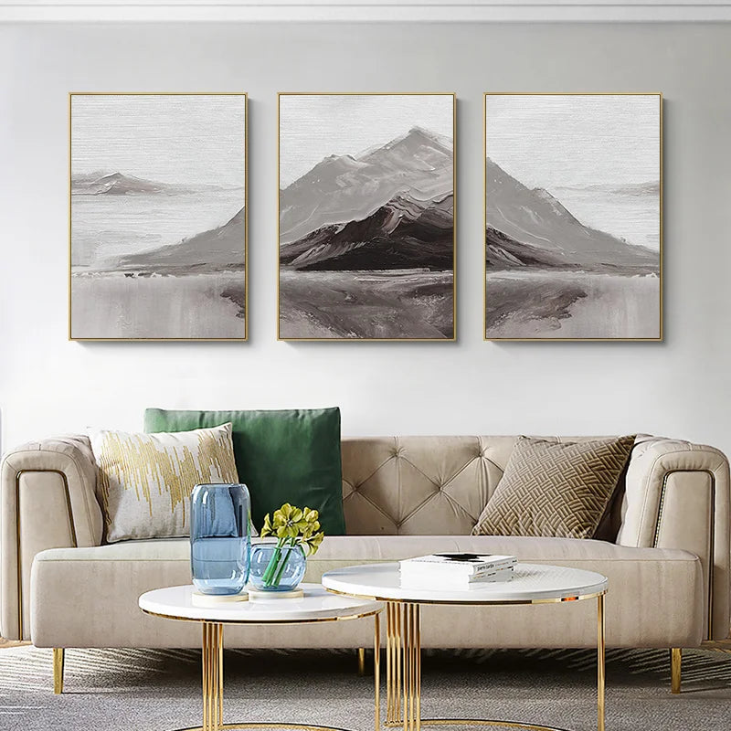 Avelena | Abstrakte Graue Berglandschaft Wandkunst-Leinwandbilder für Moderne Wohnungen Wohnzimmer Esszimmer Dekoration