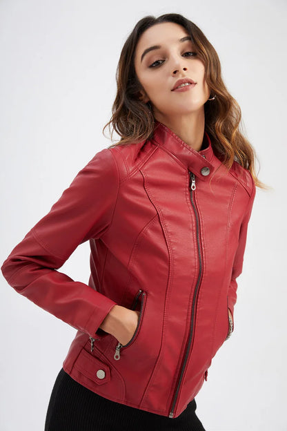 Avelena | Damen Dicke Lederjacke Modisch Motorradstil
