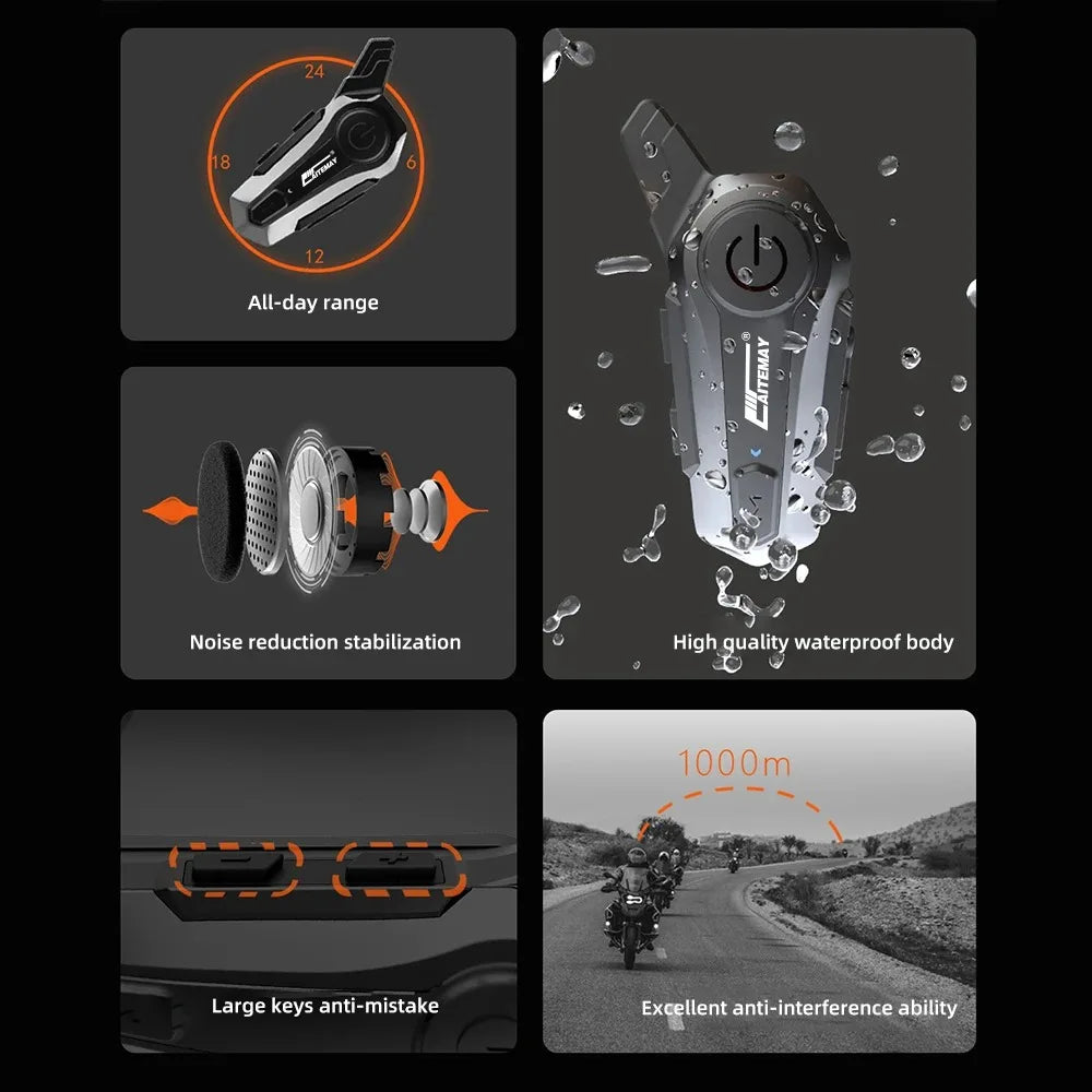 Avelena | Bluetooth-Motorradhelm-Intercom-Headset mit 1000 m Reichweite & IPX6 wasserdicht – RoadComm