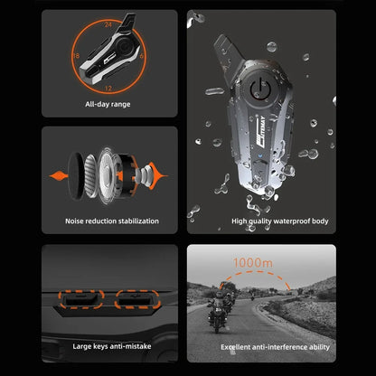 Avelena | Bluetooth-Motorradhelm-Intercom-Headset mit 1000 m Reichweite & IPX6 wasserdicht – RoadComm