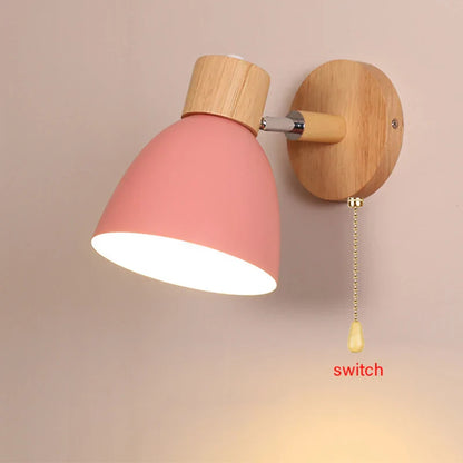 Avelena | Nachttisch LED Wandleuchte mit Schalter Nordic Modern E27 Holzwandleuchten Innenbeleuchtung Schlafzimmer Wohnzimmer Küche