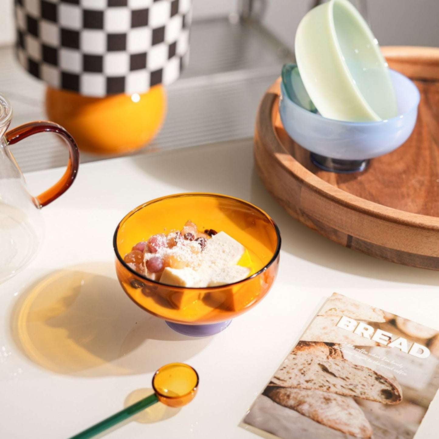 Avelena | Bunte Borosilikat-Dessertschale mit Löffel