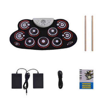 Avelena | Tragbares elektronisches Schlagzeug-Set mit 9 Silikon-Pads, faltbar, USB/Batterie betrieben