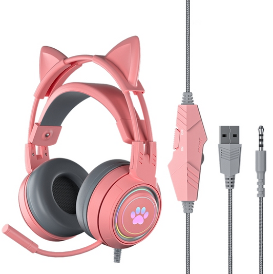 Avelena | Hifi Kitty Gaming-Headset Stereo-Bass mit Mikrofon für Pc Ps4 Gaming-Headset Katzenohren Rgb-Helm