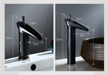 Avelena | Antike Messing Wasserfall Waschbeckenarmatur – Vintage Badezimmer Mischbatterie mit warmem und kaltem Wasser