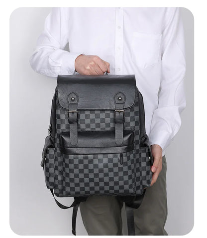 Avelena | Trendiger Karierter Business Vielseitiger Herren Rucksack Reisen Große Kapazität Luxusmarken Design Rucksack Herren PU Leder Schulranzen