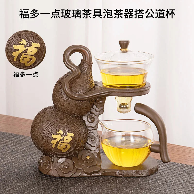 Avelena | Kung Fu Teekanne Haushalt magnetische Absaugung halbautomatische faule Teezubereitung Werkzeug Glas Tee-Set