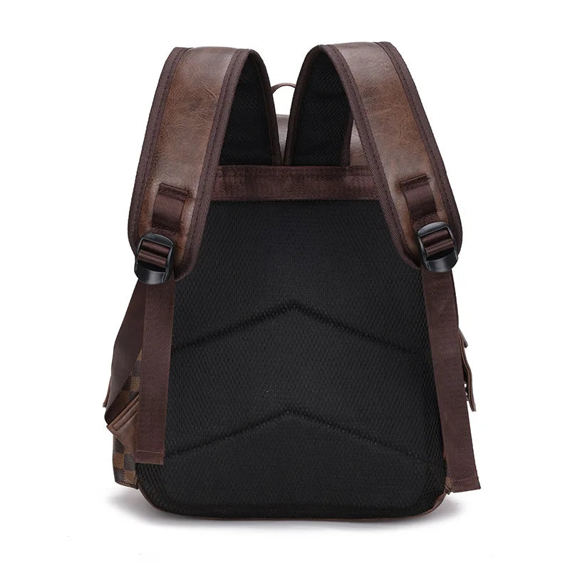 Avelena | Trendiger Karierter Business Vielseitiger Herren Rucksack Reisen Große Kapazität Luxusmarken Design Rucksack Herren PU Leder Schulranzen