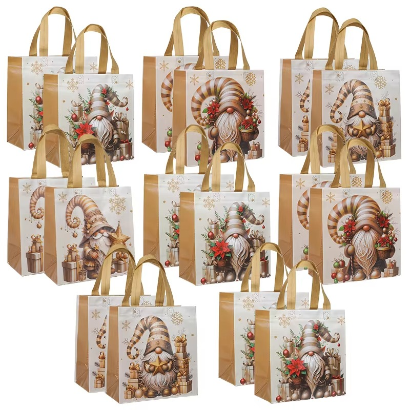 Avelena | Weihnachten Weihnachtsmann Non-Woven Geschenktaschen mit Griffen, Festliche wiederverwendbare Geschenkpaktierung, Set von 4–12