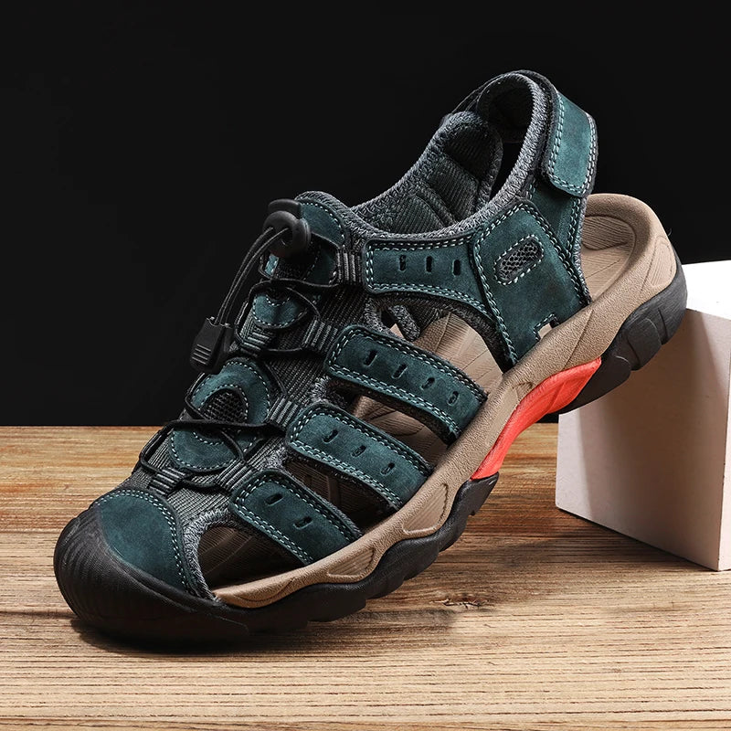 Avelena | Sommer Herren Outdoor Sandalen Strand Schuhe Echtes Leder Trekking Wandern