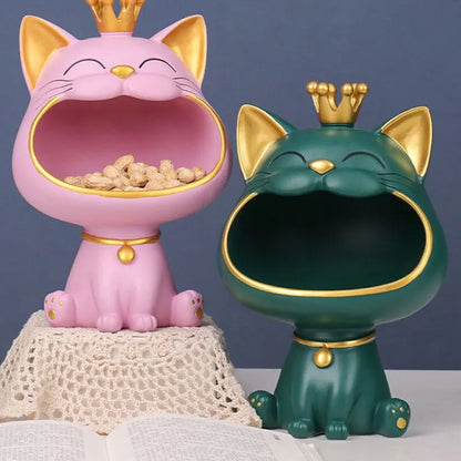 Avelena | Fortune Crown Big Mouth Cat Eingang Schlüsselablage Dekoratives Ornament, Licht Luxus Einweihungsgeschenk Skulptur
