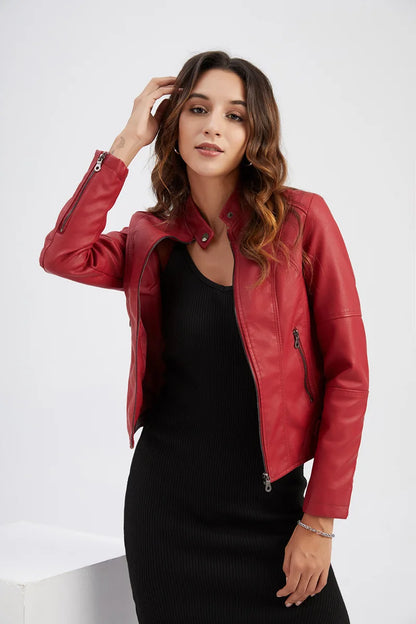 Avelena | Damen Dicke Lederjacke Modisch Motorradstil