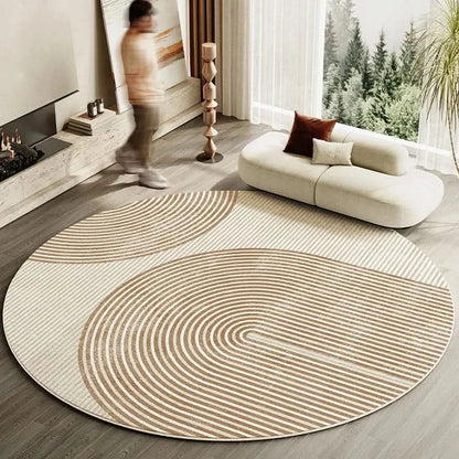 Avelena | Japanischer Stil Runde Gestreifte Teppich Dick Waschbar mit Rutschfester Rückseite