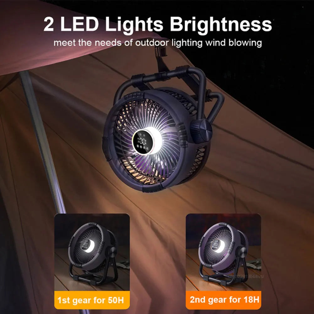 Avelena | Camping-Fan mit 20000mAh Batterie, LED Licht & Fernbedienung – WindMate