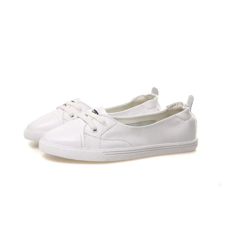 Avelena | 100% Echtes Leder Schuhe Frauen Flach Causal Schuhe Weiches Rindsleder Weiße Flats