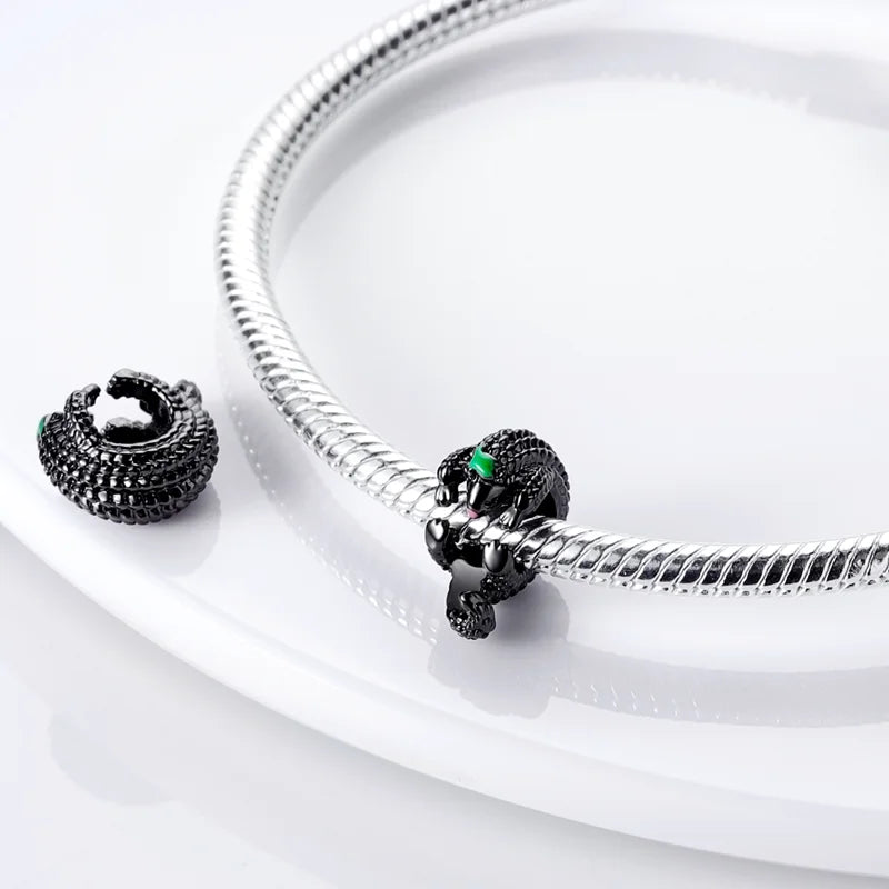 Avelena | 925 Silber Goldener Leopard Charms Perlen Bunte Chamäleon Nashorn Löwe Skarabäus Katze Anhänger Passend für Original Pandora Armband Schmuck