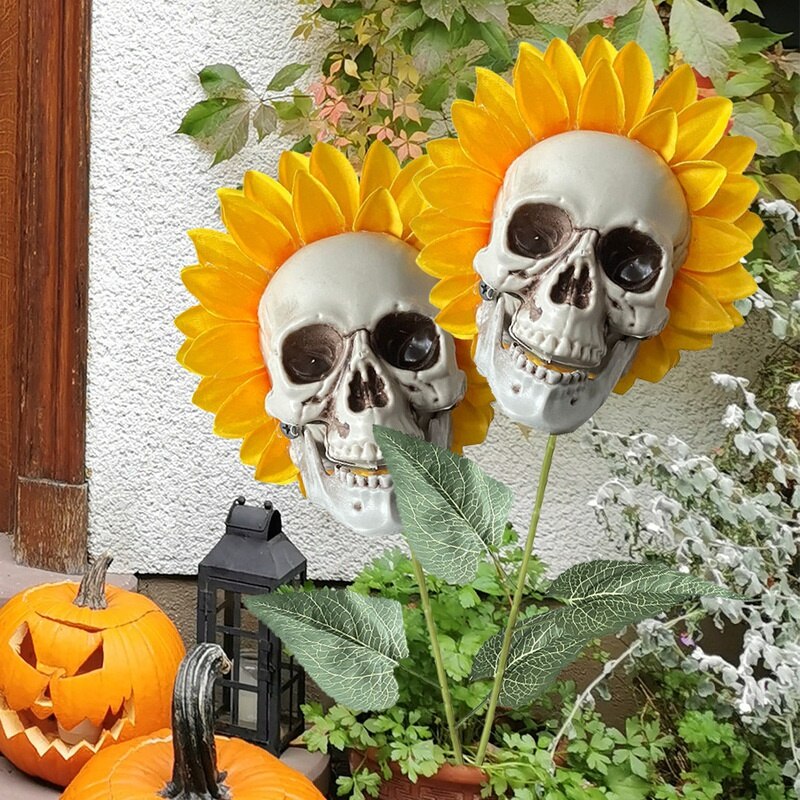 Avelena | Schädel Sonnenblume, Halloween Gruselige Dekoration, Zuhause und Garten, Horror, Künstliche Blumen Dekoration für Zuhause, Außen, Dekor, Im Freien, Calavera