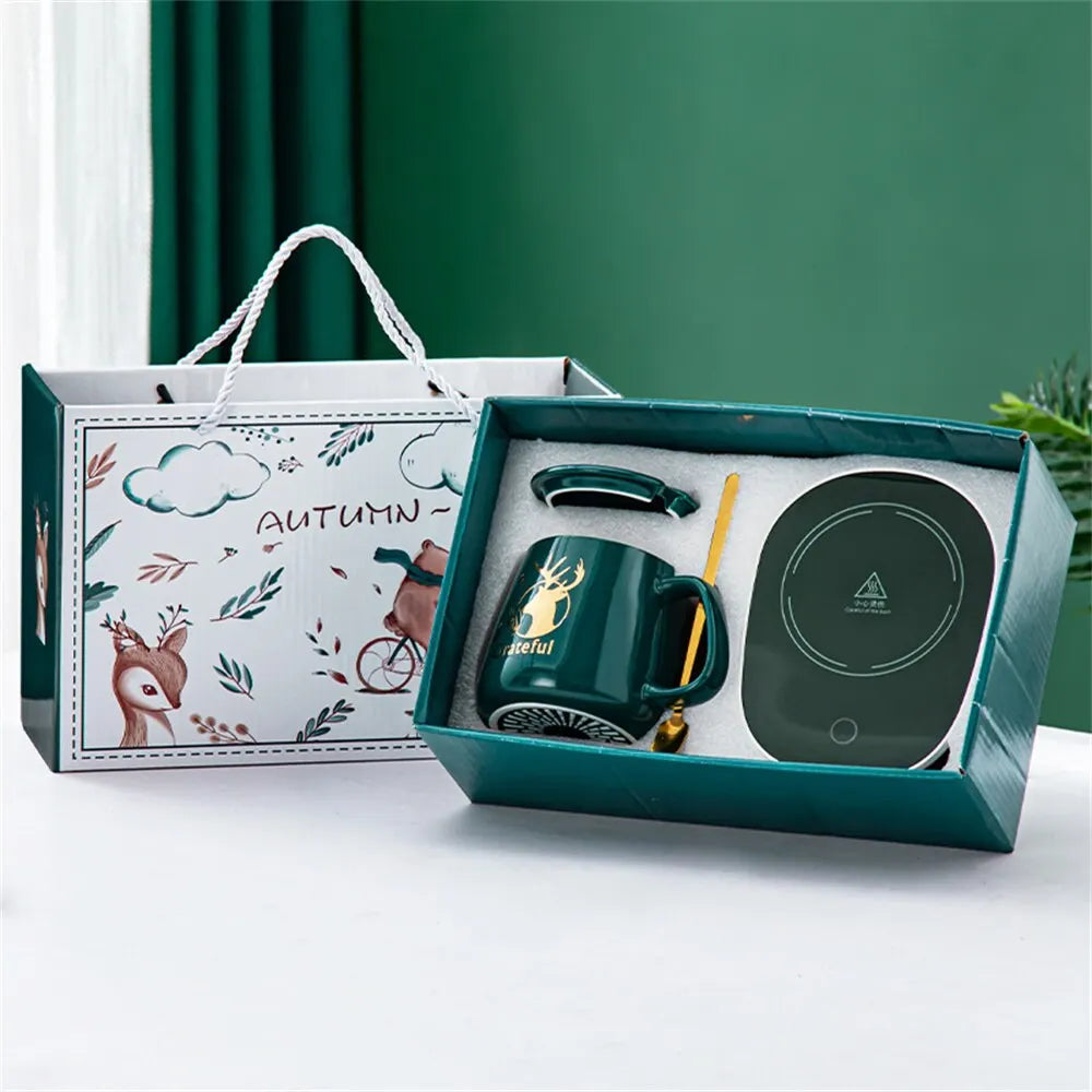 Avelena | Smart Keramik Becher Heizung Tasse Untersetzer Wärmer Thermostat Kaffee Heizung Elektrische Becher Set Milch Tee Heizung Wasser Home Office Geschenk