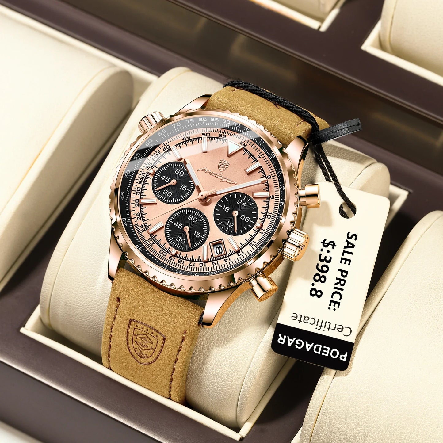 Avelena | Herren Quarzchronografuhr - Wasserdichte Leuchtende Militärsportuhr mit Lederarmband