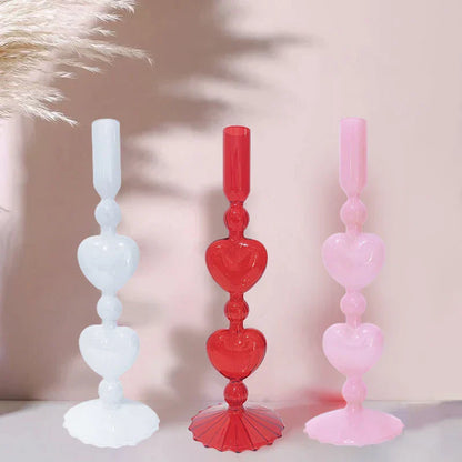 Avelena | Retro Taper Kerzenhalter Rote Herzform Glas Kerzenständer Hochzeit Tischdekoration Zuhause Party Glas Vase Dekor