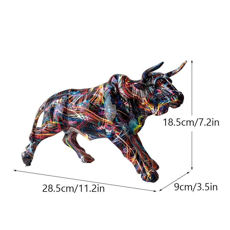 Avelena | Graffiti-Malerei Harz Bull Figuren Home Wohnzimmer Schlafzimmer Büro Desktop Feng Shui Ornamente Sammlung Statuen