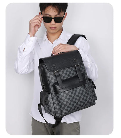 Avelena | Trendiger Karierter Business Vielseitiger Herren Rucksack Reisen Große Kapazität Luxusmarken Design Rucksack Herren PU Leder Schulranzen