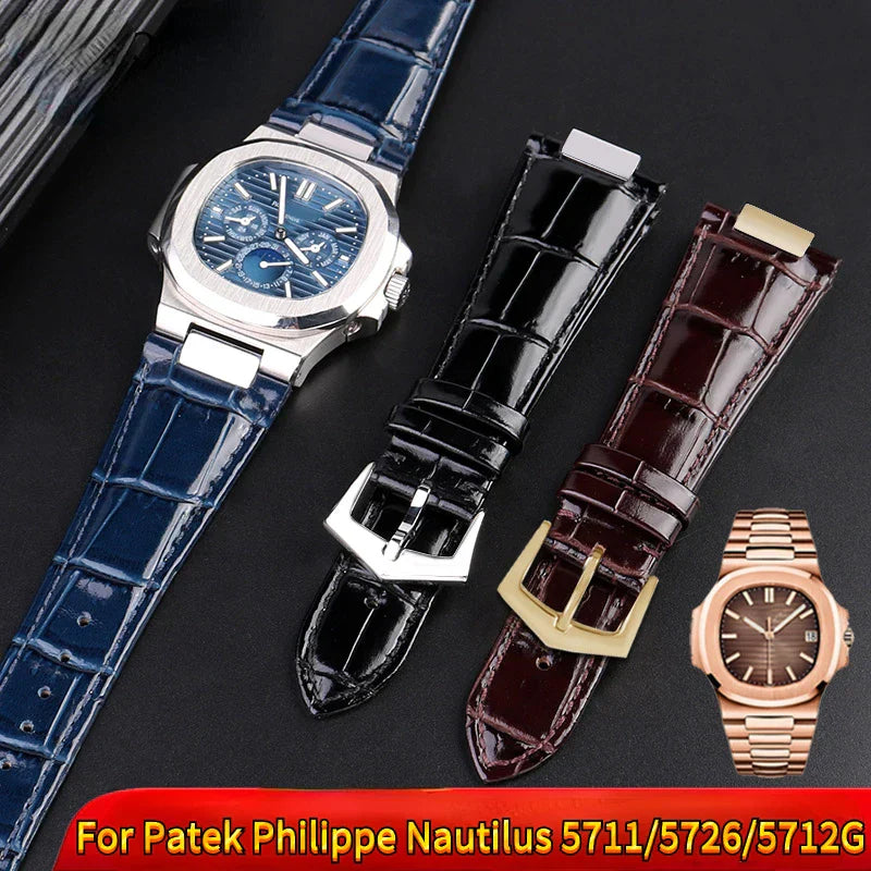 Avelena | 25X13Mm Ausschnitt Echte Leder Uhrband + Verbindung für Patek Philippe Nautilus 5711 5726 5712G Band Armband Bracelet