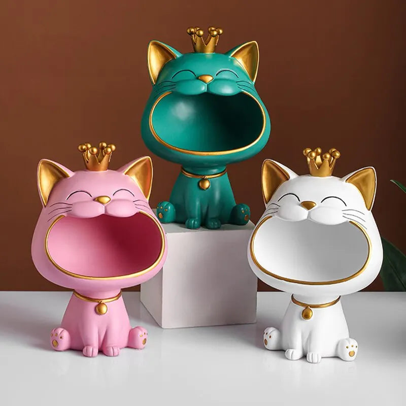 Avelena | Fortune Crown Big Mouth Cat Eingang Schlüsselablage Dekoratives Ornament, Licht Luxus Einweihungsgeschenk Skulptur