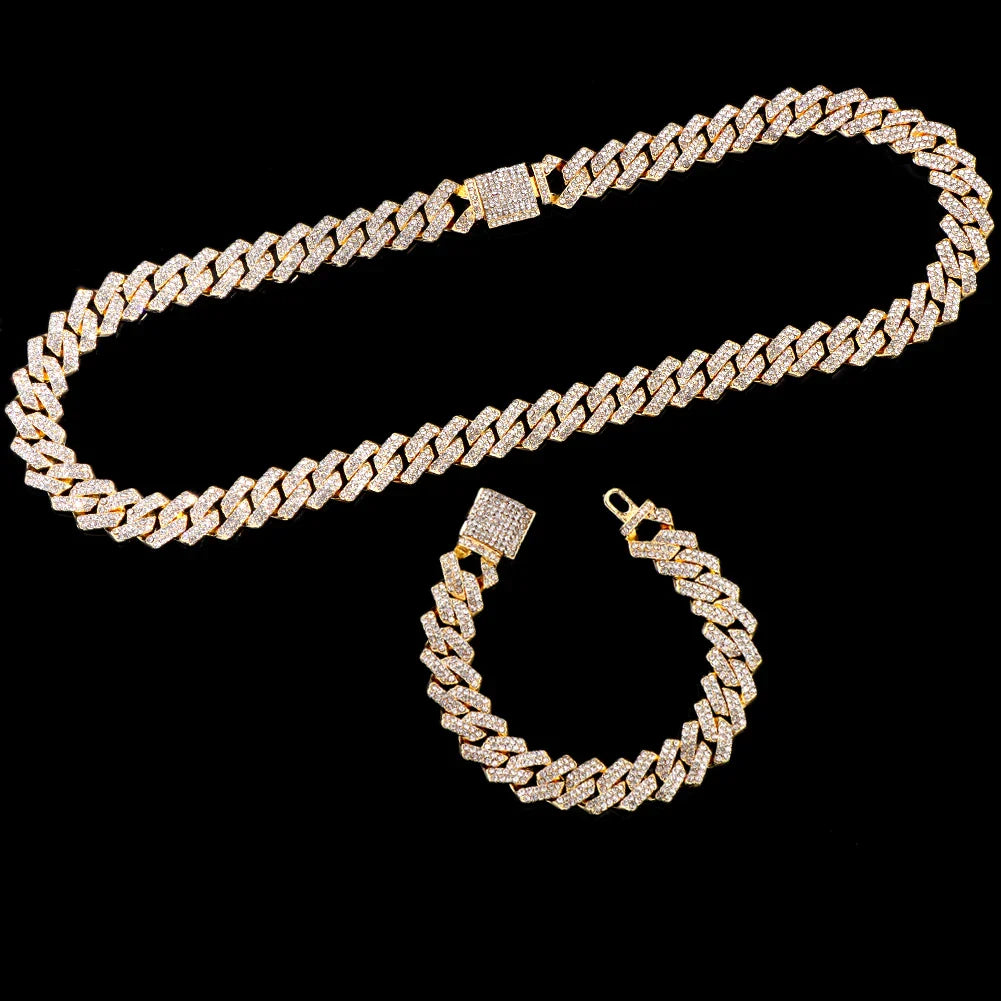Avelena | Hip Hop Bling Trio Cuban Kette Schmuck Set