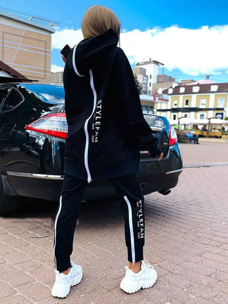 Avelena | Frauen Sweatshirts 2-teilige Sets Trainingsanzug Übergrößen Herbst Damen Korea Hose Pullover Hosenanzüge Damen