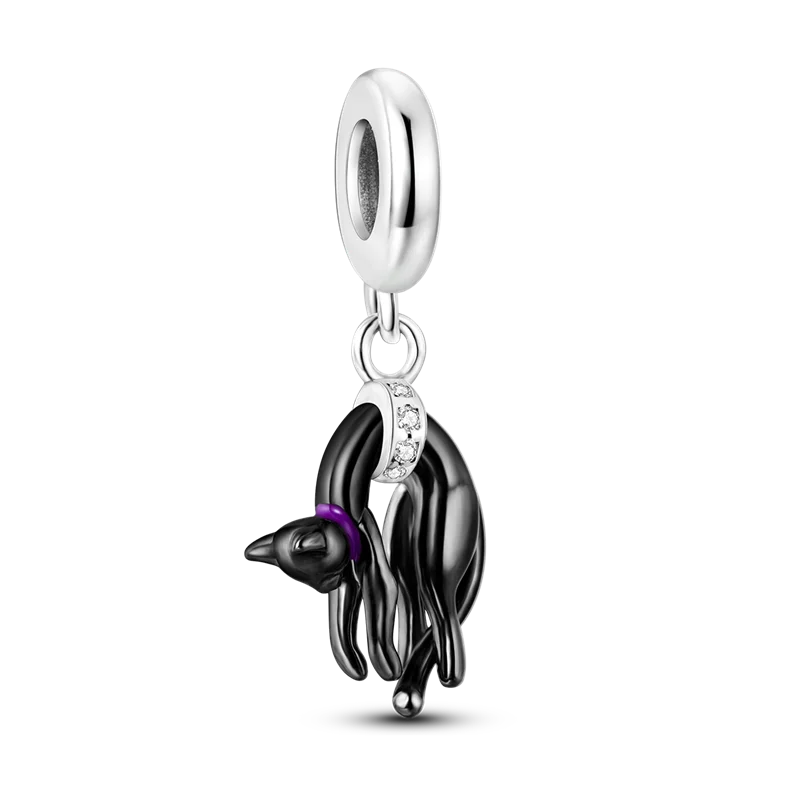 Avelena | 925 Silber Goldener Leopard Charms Perlen Bunte Chamäleon Nashorn Löwe Skarabäus Katze Anhänger Passend für Original Pandora Armband Schmuck