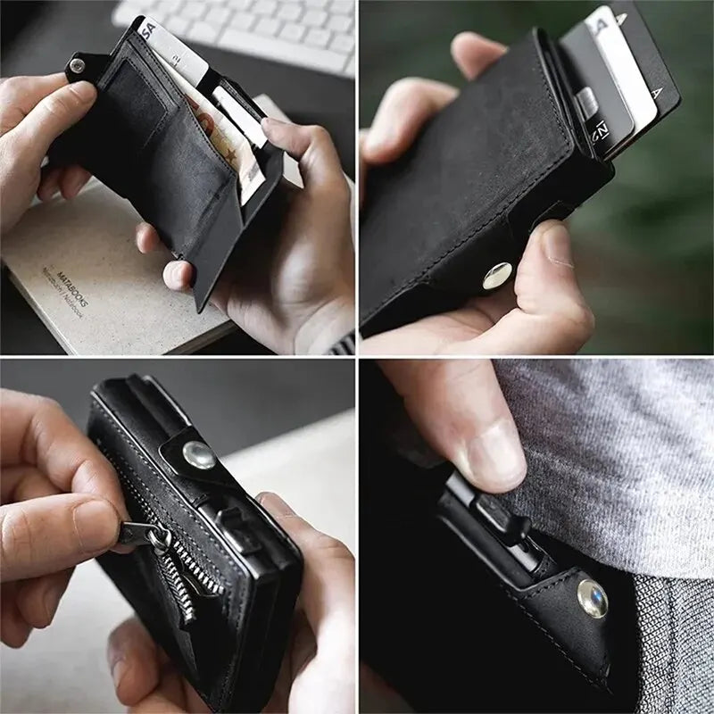 Avelena | Automatisches Pop-Up Leder Kartenhalter Portemonnaie