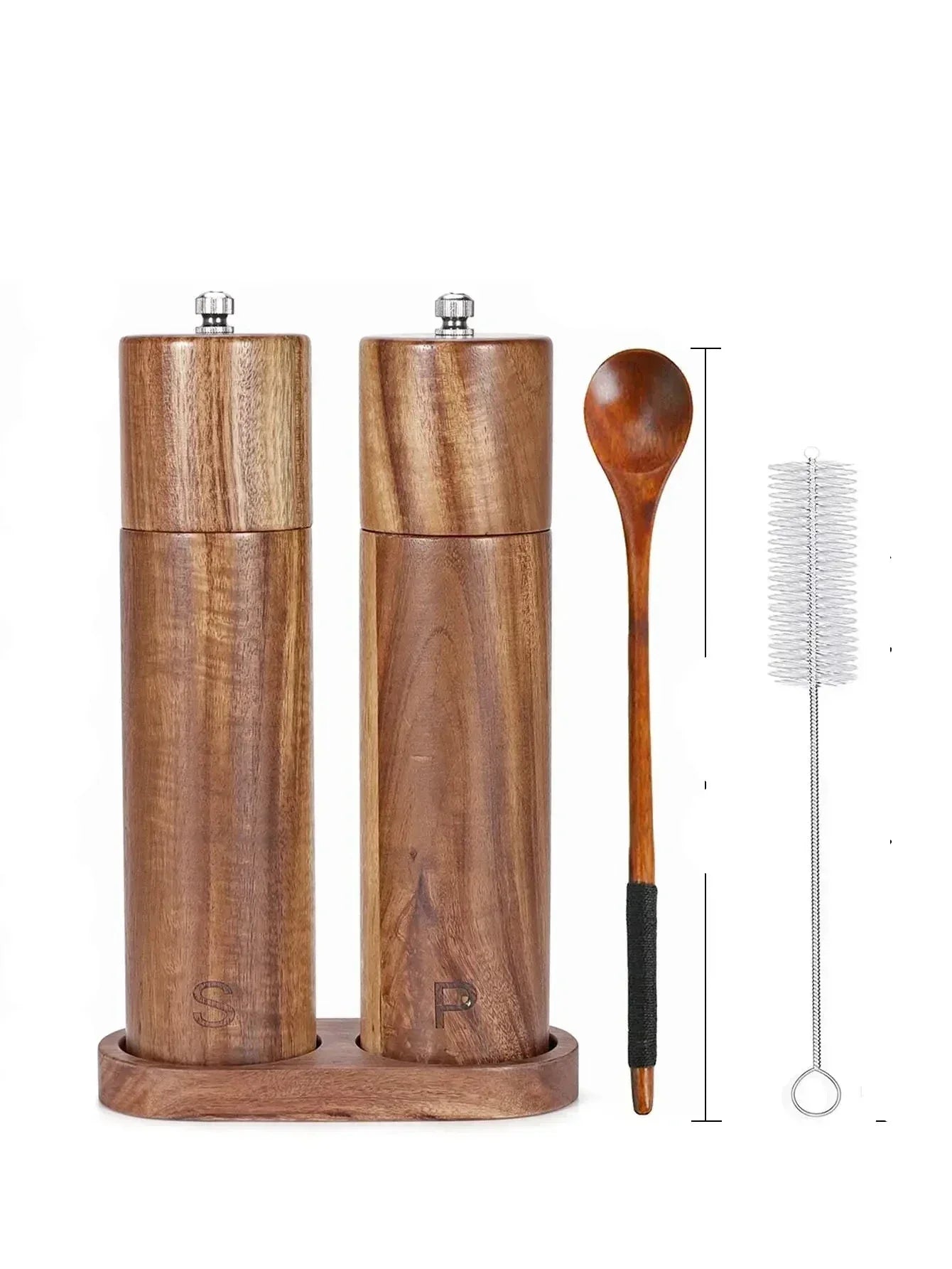 Avelena | WoodSpice – Luxus Holz Pfeffer- und Salz-Mühle Set mit Tablett