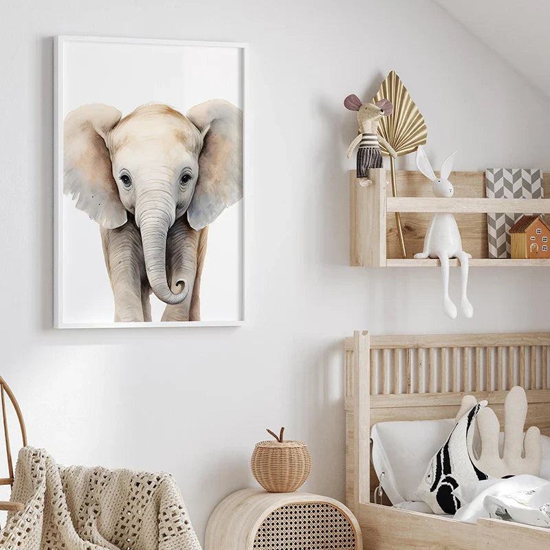 Avelena | Set mit 3 Stück Baby-Elefant, Giraffe, Löwe Kinderzimmer Wandkunst Fine Art Leinwanddrucke Wilde Tiere Safari Poster Bilder Zur Dekoration Des Kinderzimmers